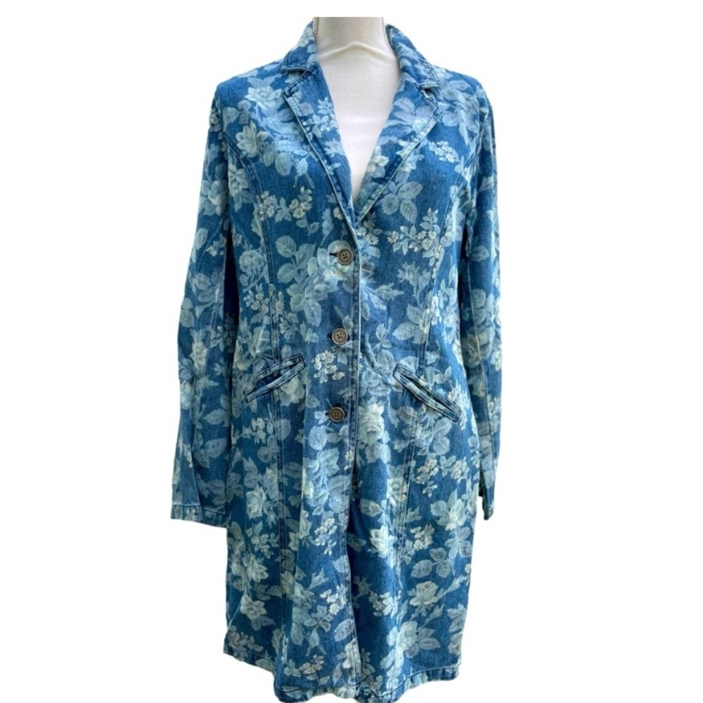 Vintage Floral Blue Jean Trench